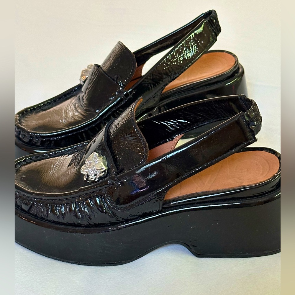 Ganni crinkled slingback loafers